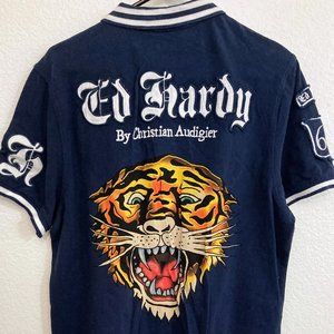 NWT Ed Hardy by Christian Audigier Vintage Hollywood Tiger Navy Polo Shirt
